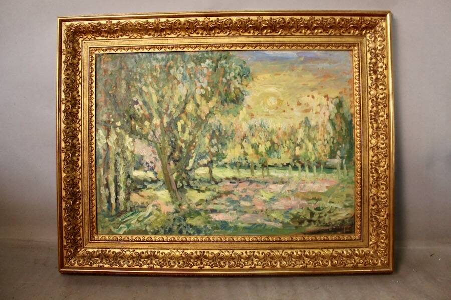 Oil on cardboard Impressionist style landscape