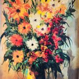 Oil on canvas: still life with flowers