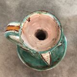 Hand candleholder in enamelled ceramic, polychrome paint, art deco, numbered