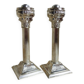 Lot de 2 bougeoirs en métal argenté, porte-bougies métal argenté