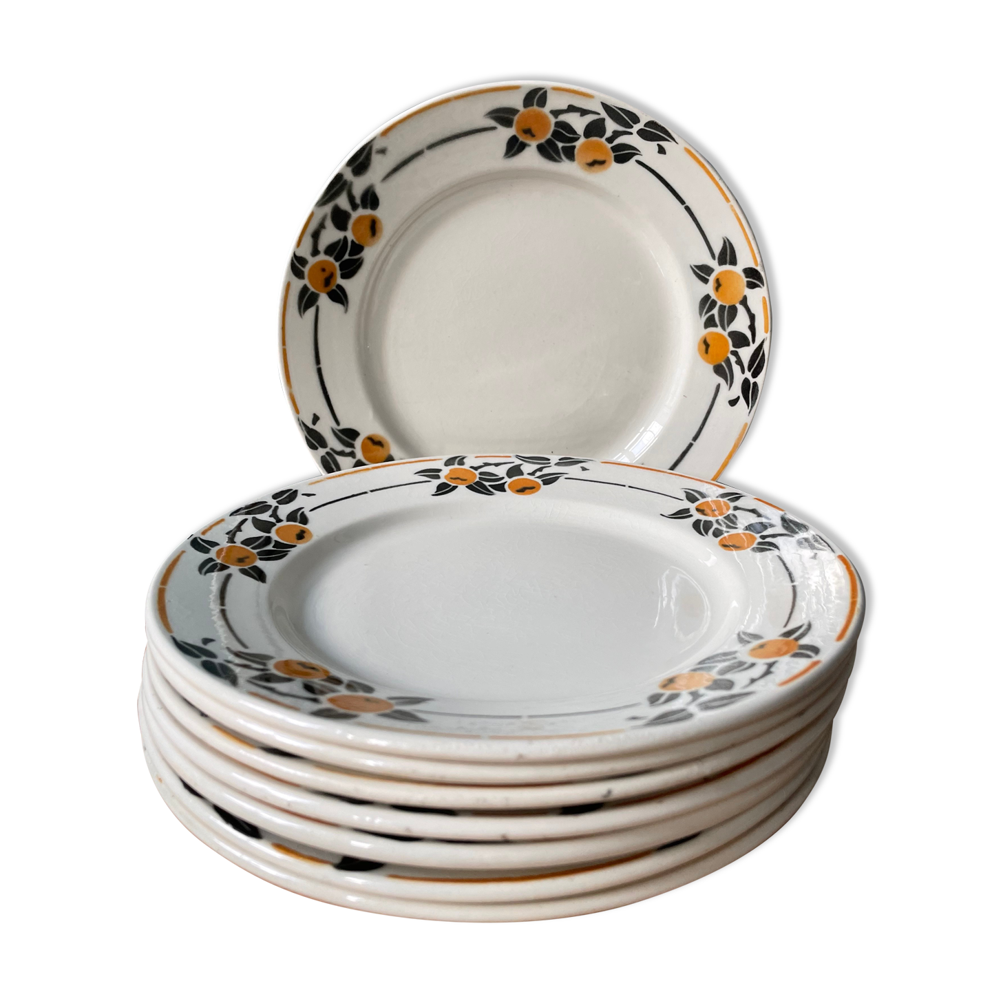 Set of 8 small plates in Badondiller earthenware, Madeleine model
