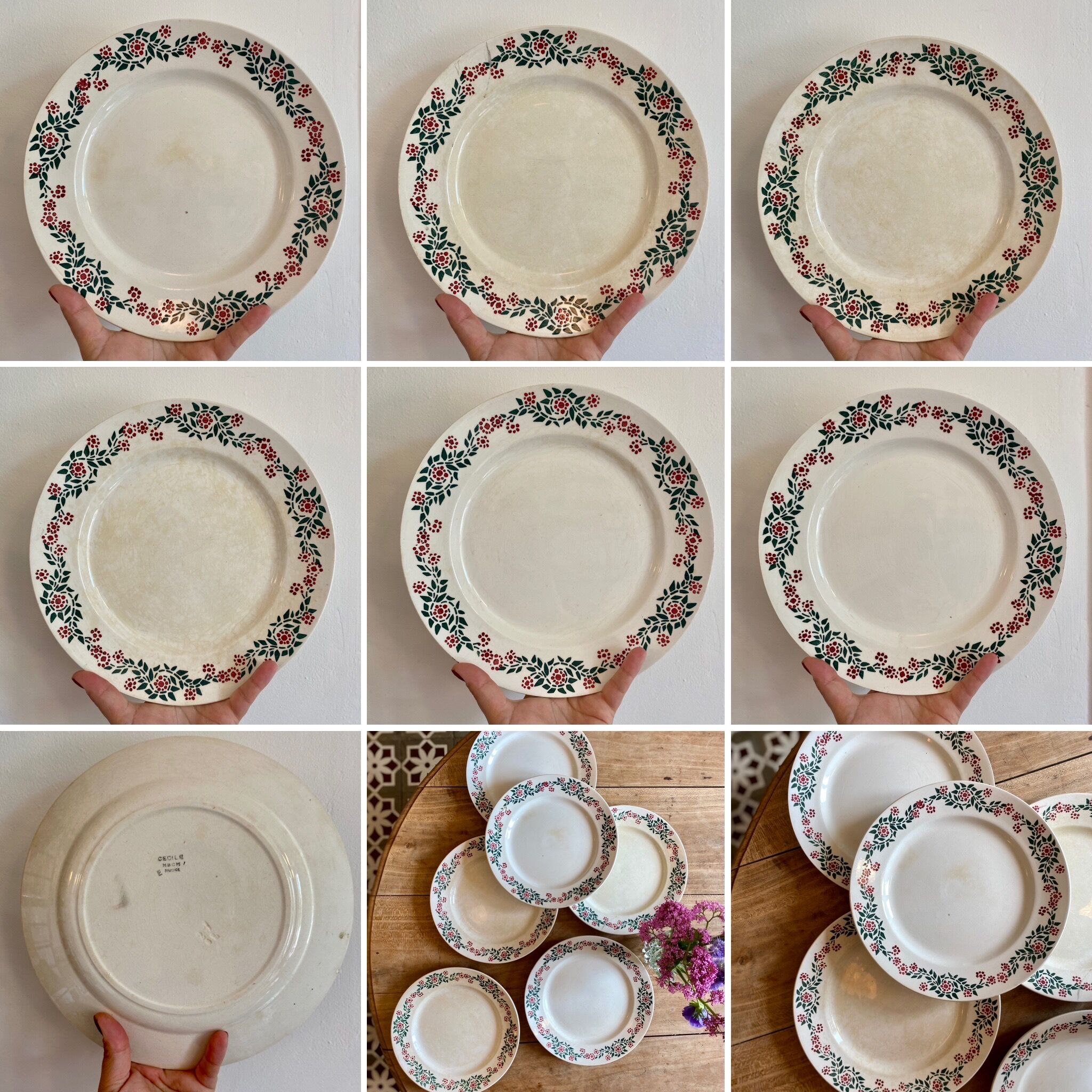 Set of 6 old flat plates model Cécile de HBCM