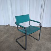 Vintage Mart Stam Style Armchair: Turquoise Leather, Black Chrome Cantileve