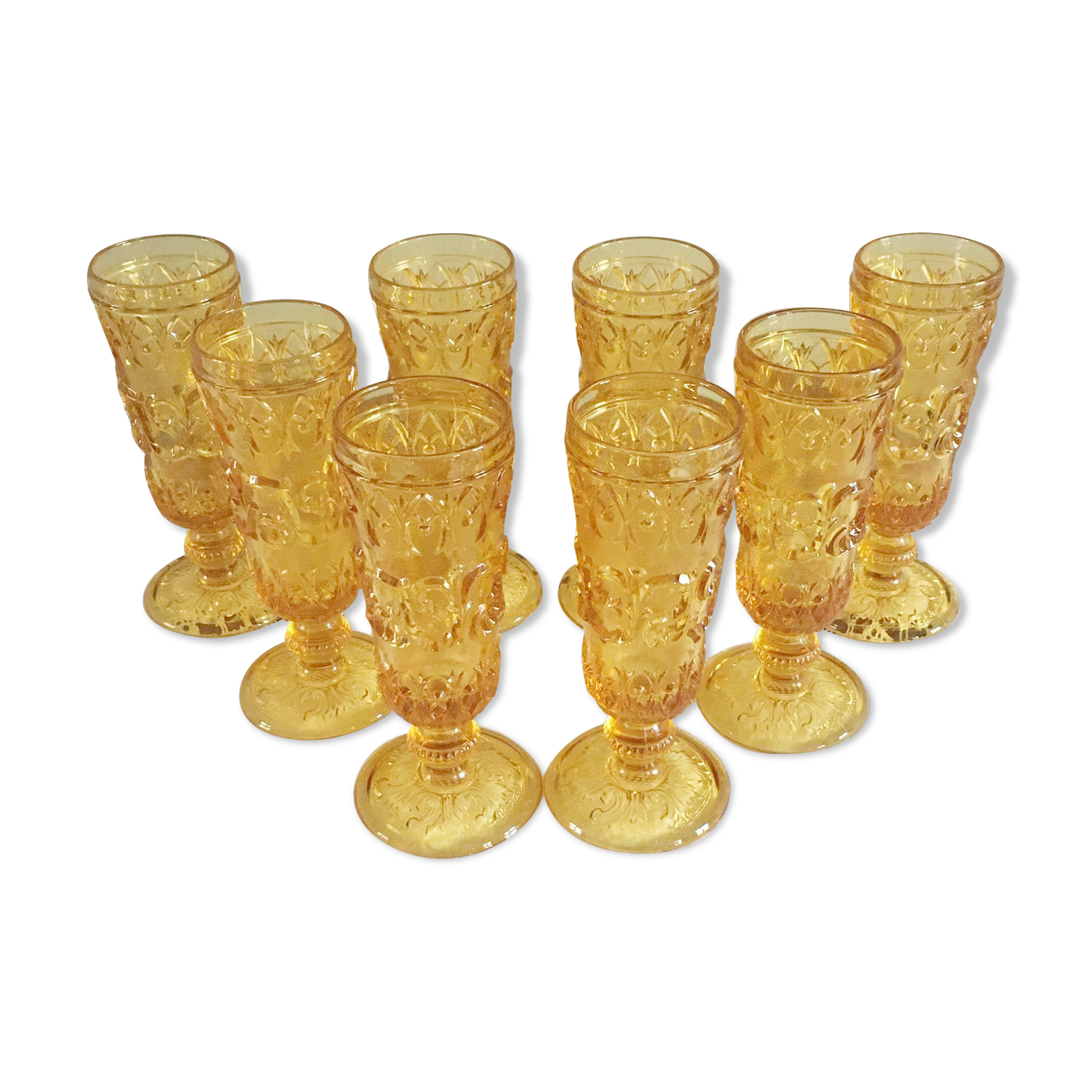 Old flutes in molded glass, pressed