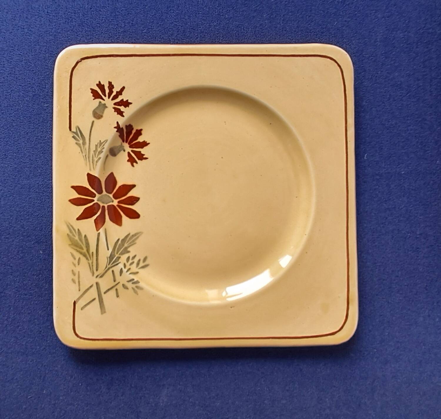 6 square dessert plates, ironstone. 1940s-50s.