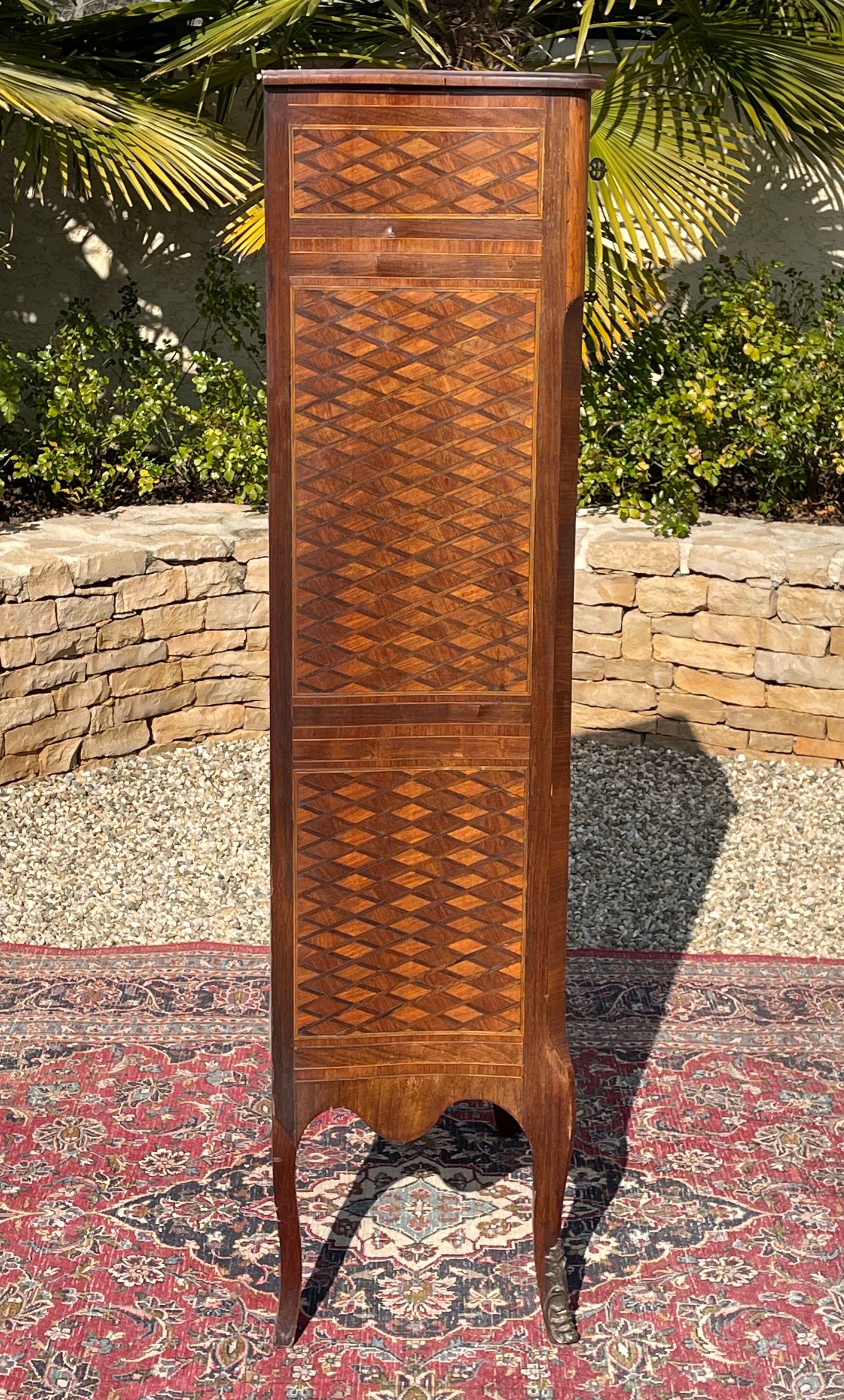 Small secretary in Marquetry of Losanges and Bronze