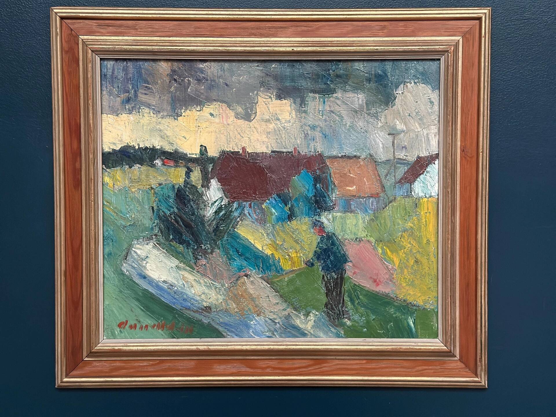 Huile sur toile suédoise – « Fermes » par Arnold William Pedersen