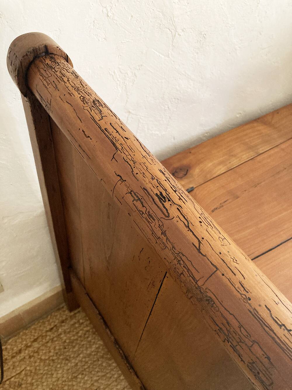 Old solid wood roller chest bench