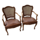 Cane and leather armchair in Louis XV style
