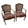 Cane and leather armchair in Louis XV style