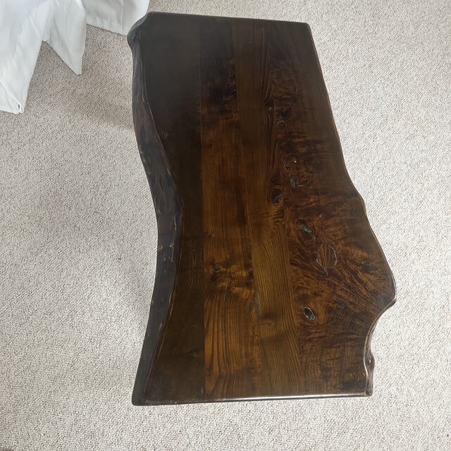 Rustic solid wood coffee table, Wabi-Sabi style, 1970s.