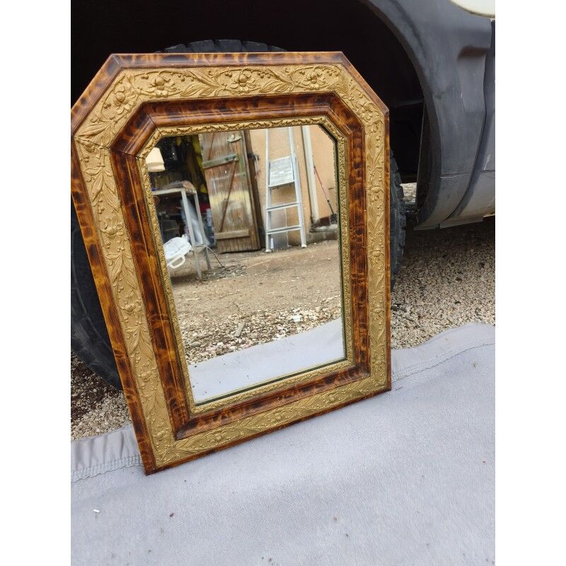Miroir 19ème faux bois et stuc doré