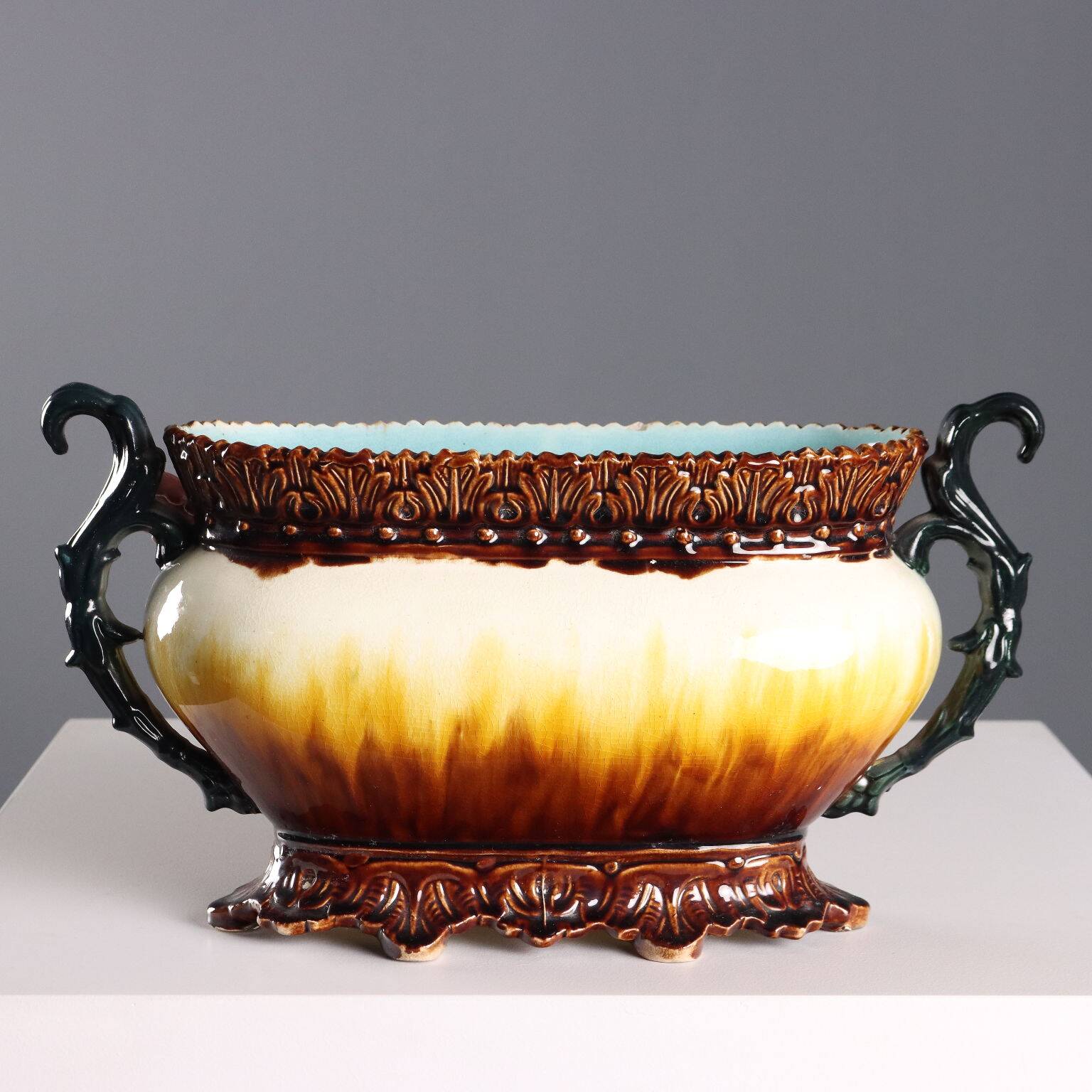 Antique ceramic jardinière with slip decoration, Europe, 20th century