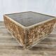 1970s coffee table covered in fabric with glass top