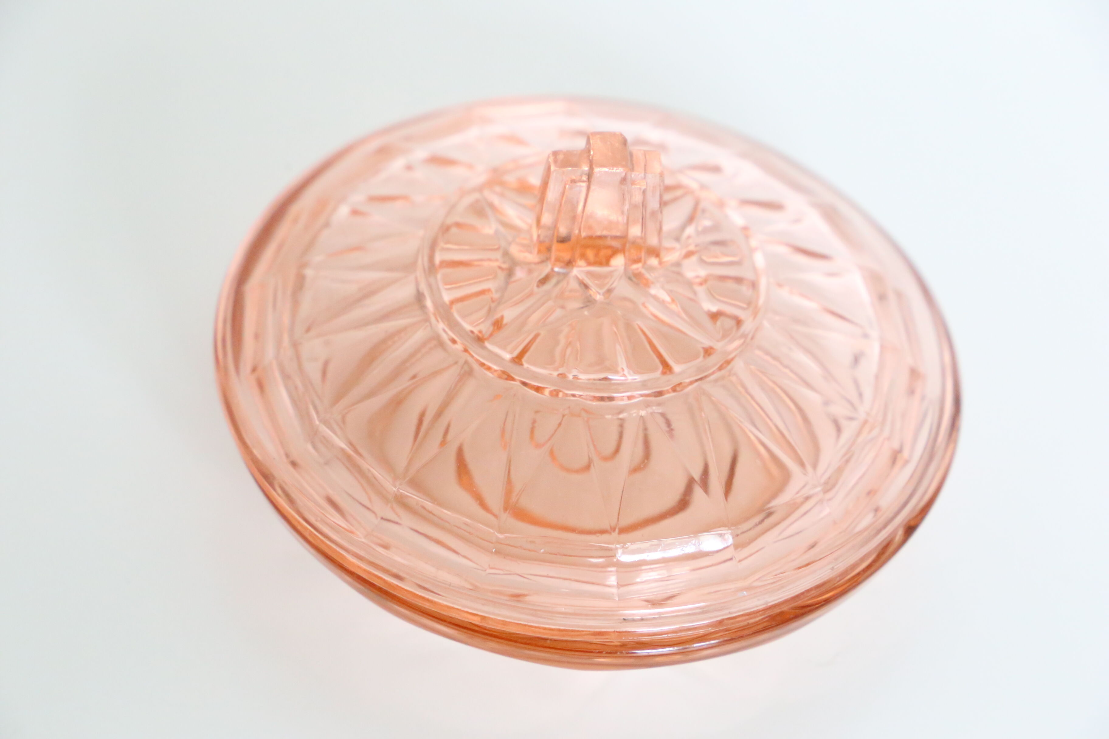 Pretty empty pink glass pocket, molded glass