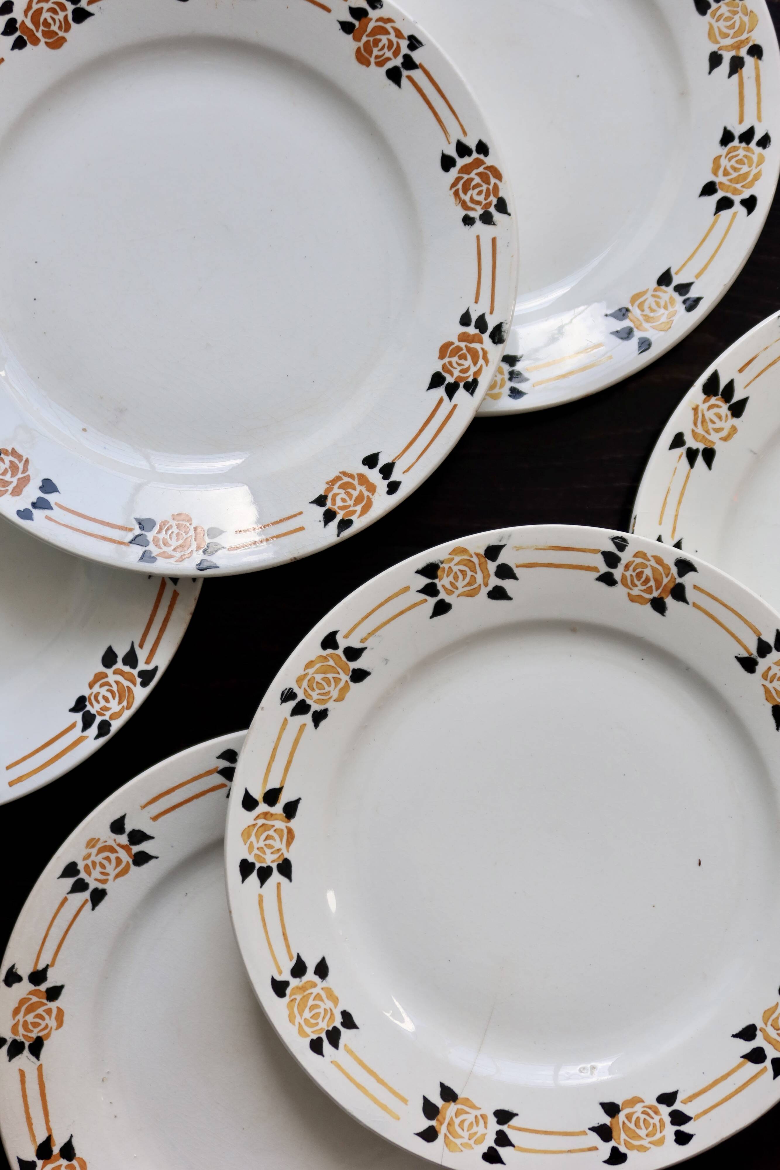 6 vintage dessert plates – Onnaing earthenware