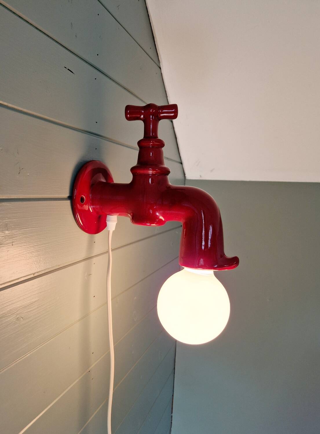 Red ceramic faucet wall light, 70s