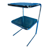 Vintage 1970s coffee table square chrome base u-shaped oval profile