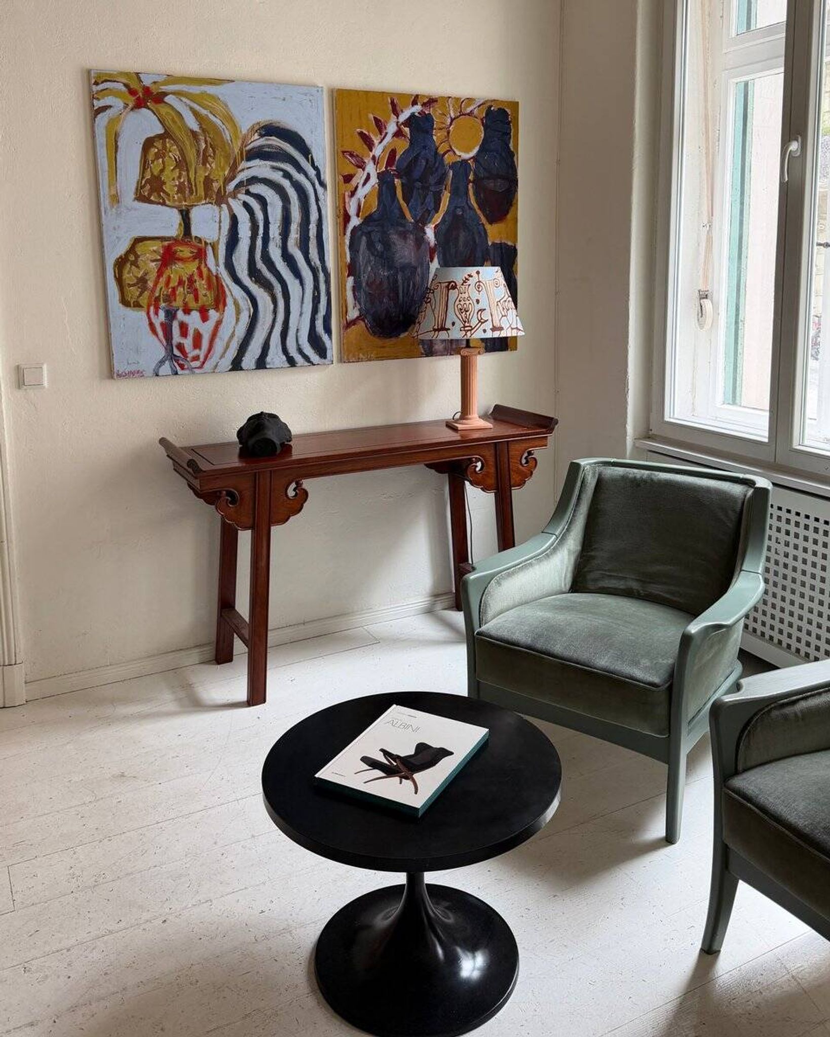 Pair Lounge Chairs in green velvet and lacquered wood, France, 1950