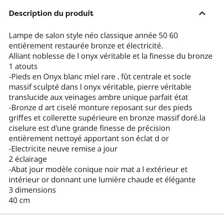 Sell a prestigious lamp made of genuine Onyx and chiselled gilded bronze.