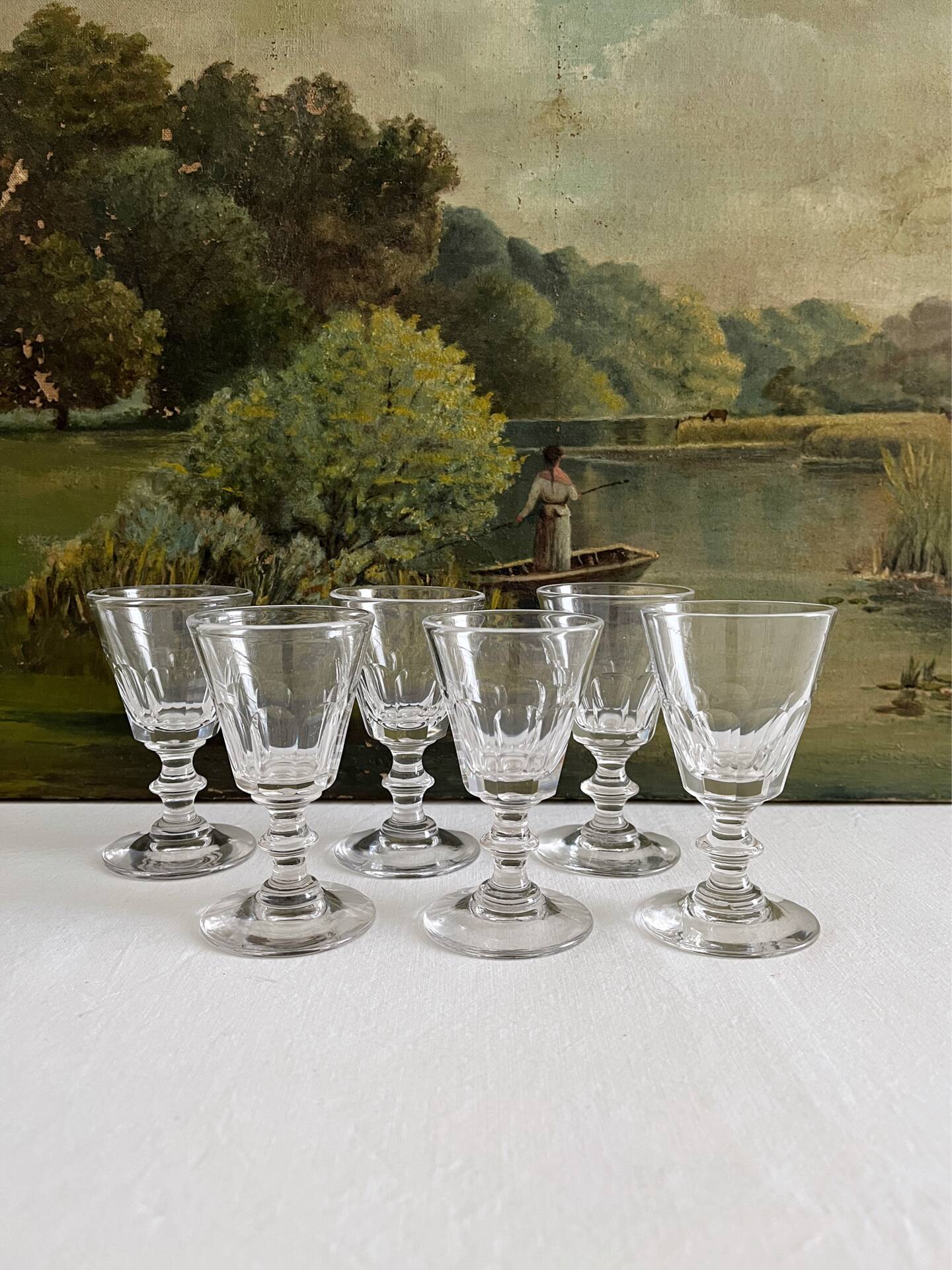 6 antique aperitif wine glasses in crystal "Caton" Saint Louis