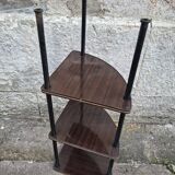 Corner unit with 3 shelves in brown Formica and black metal frame