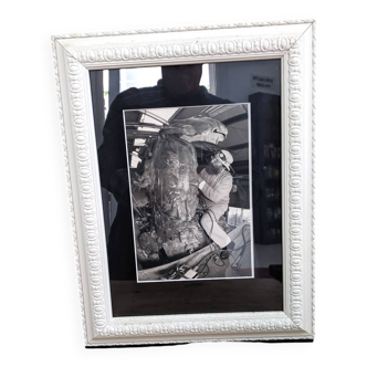 Black and white photo Cesar Baldaccini working on the framed centaur