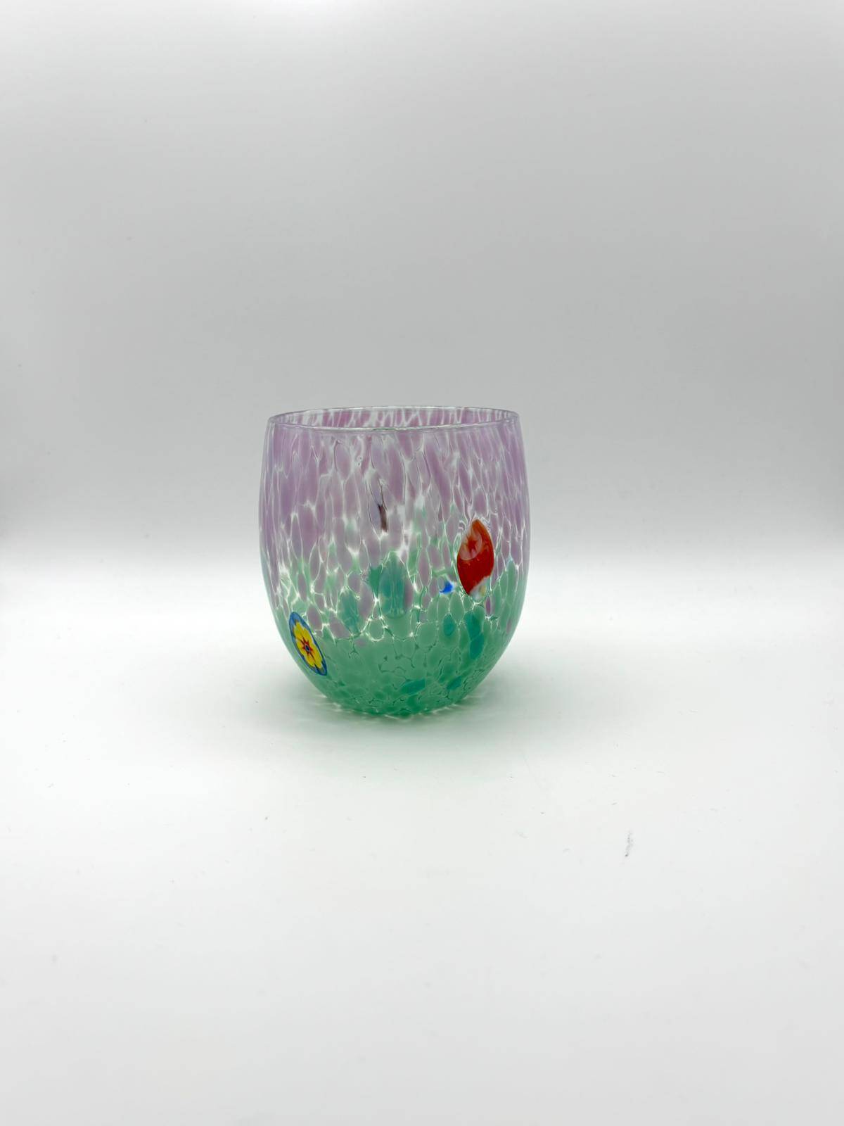 Set of 6 blown glass glasses with Effetre Murano murrine.