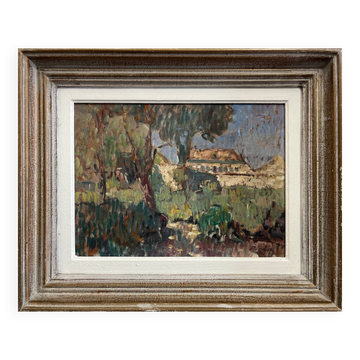 Peinture à l'huile sur panneau paysage méditerranéen, milieu XXème