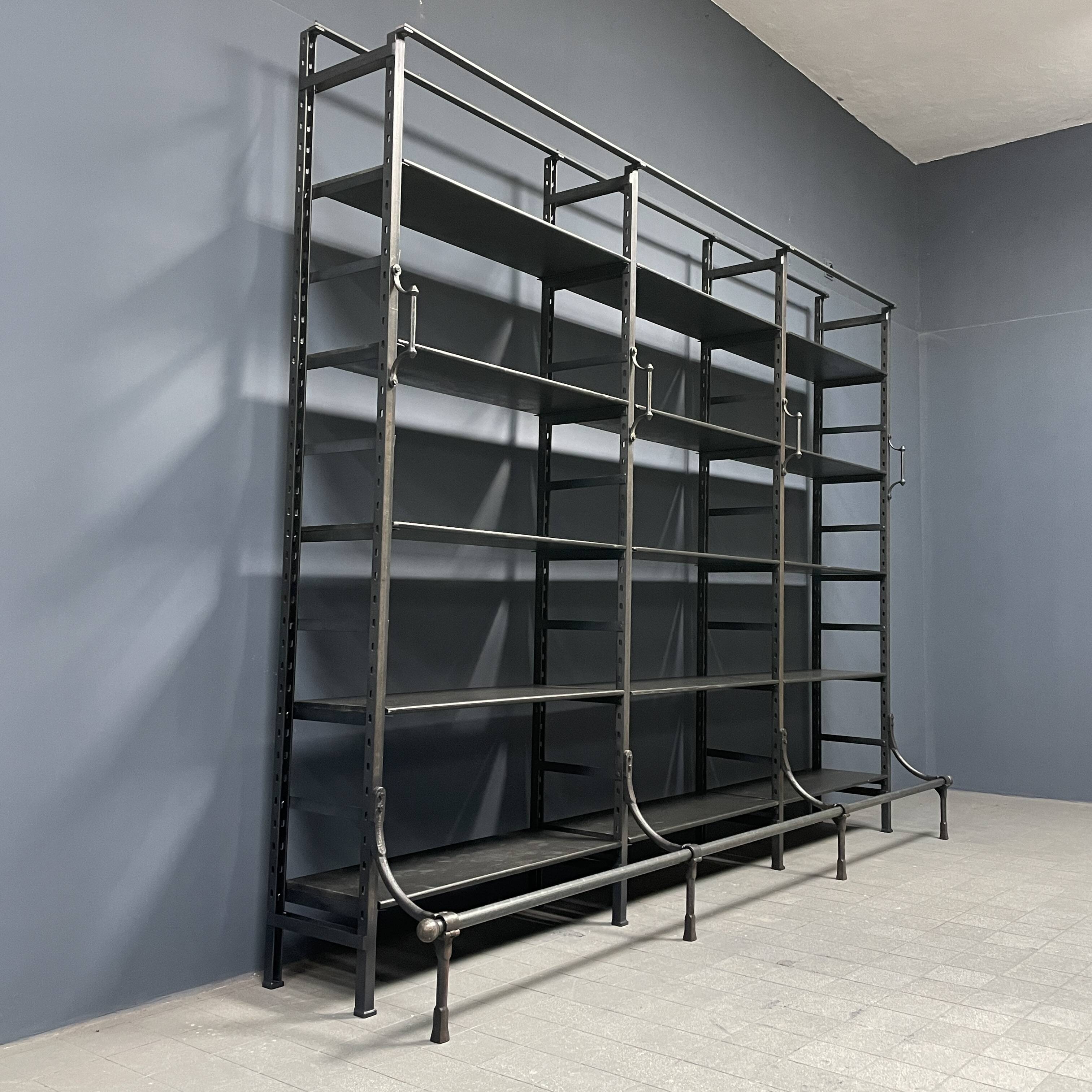 Industrial Iron Library Wall Shelving Cabinet