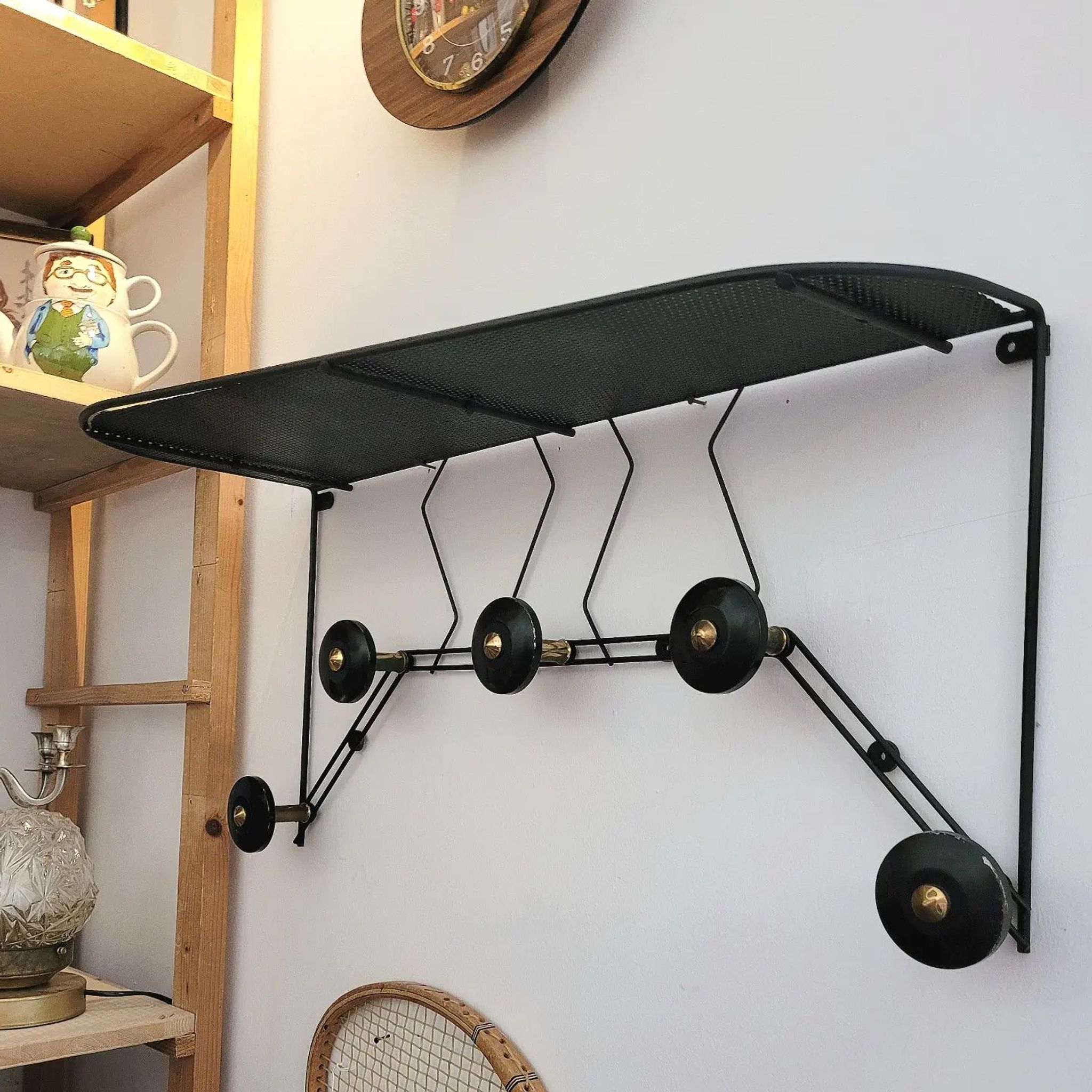 1950s wall-mounted coat rack