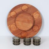Lazy Susan snack tray with 6 bowls, Denmark, 1960s – Ø 49 cm