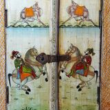 Mirror window Rajasthan in hand-painted bone decor with an ancient horseman from the early 20th century.