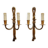 Pair of French wall sconces in bronze, Louis XVI style, with cord.