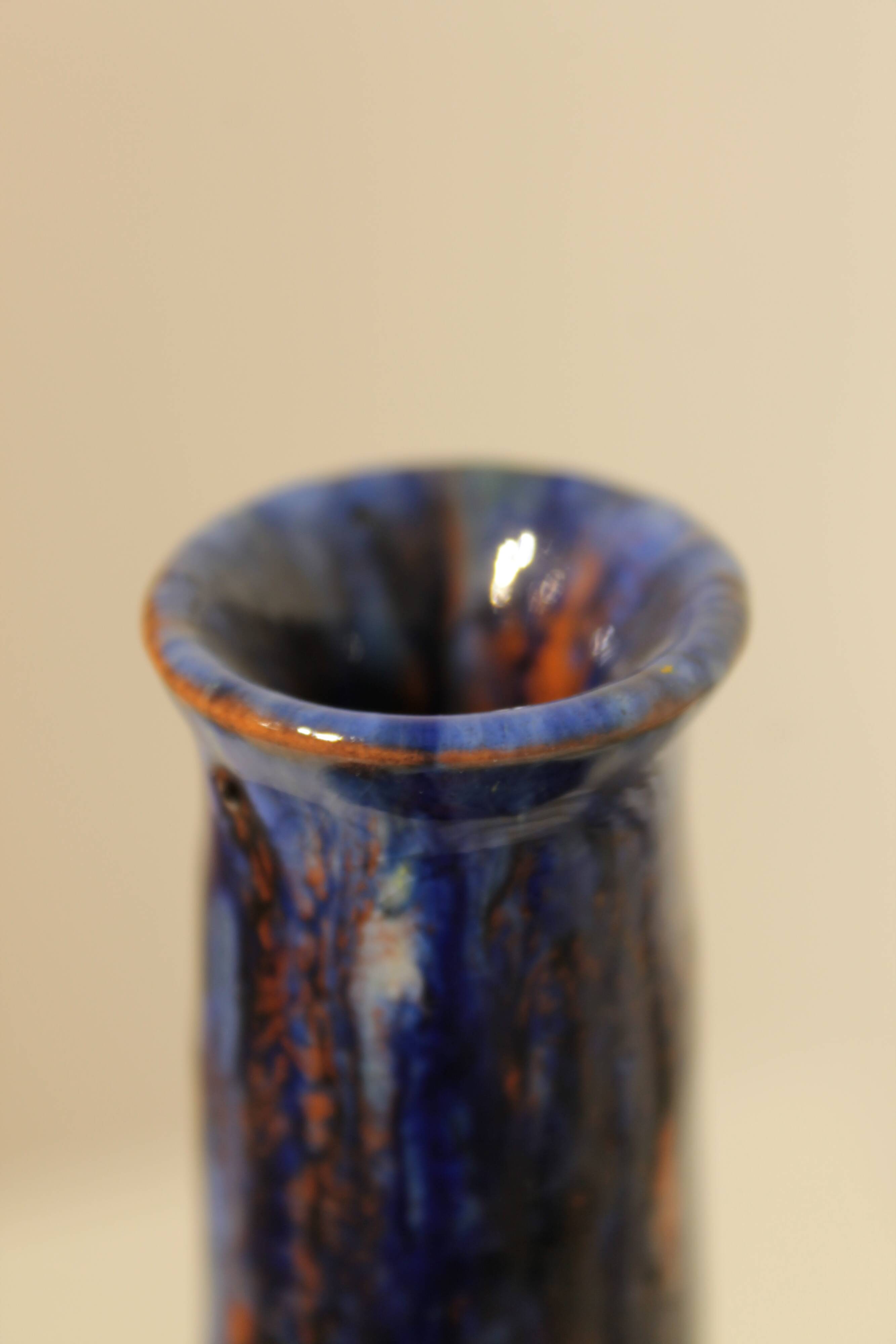 Multicolor glazed ceramic vase signed