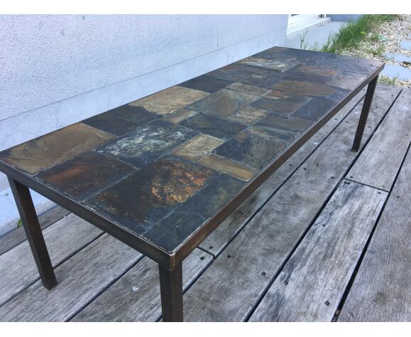 1960 steel coffee table and slate tiles | Selency