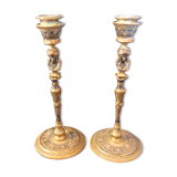 Pair of candlesticks old decor medallion a l antique signed F.Barbedienne