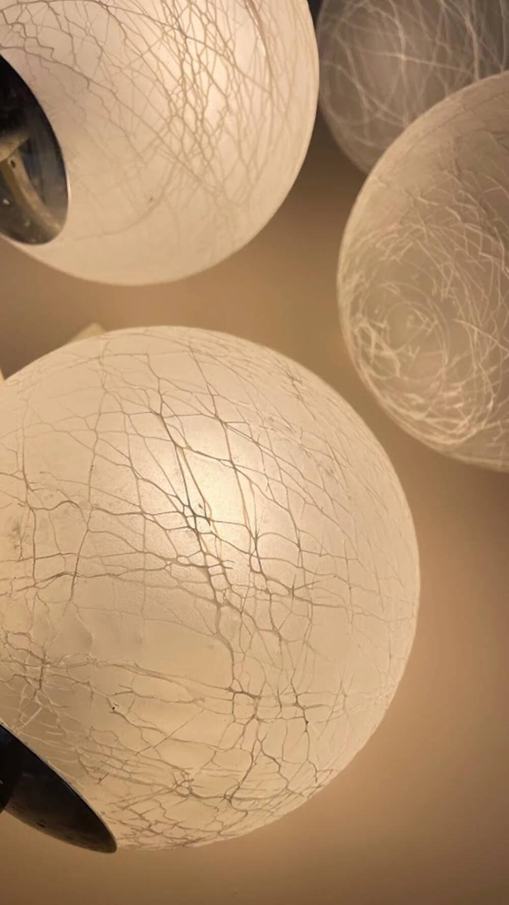 Mid-Century Modern double globe wall light in cracked opaline glass, Switzerland 1960s
