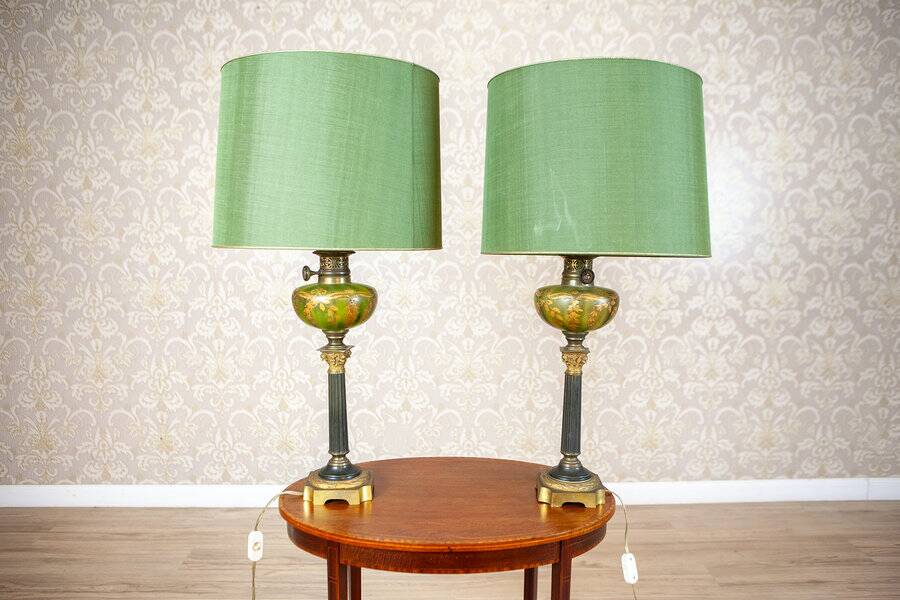 Vintage Pair of Table Lamps in a Classical Style with Decorative Bases and