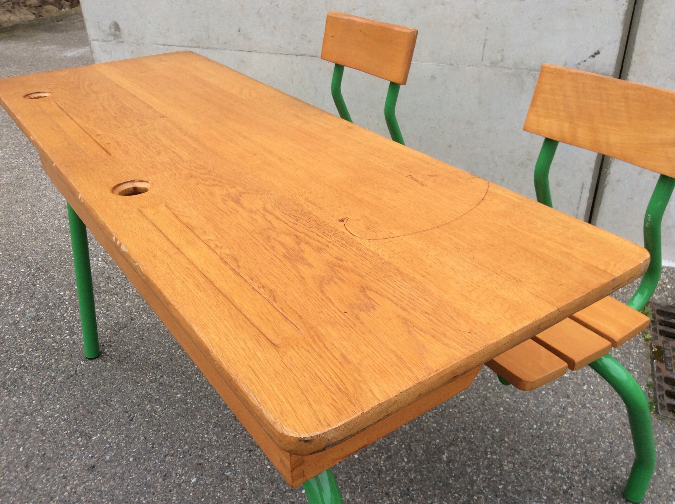 vintage school desk bench