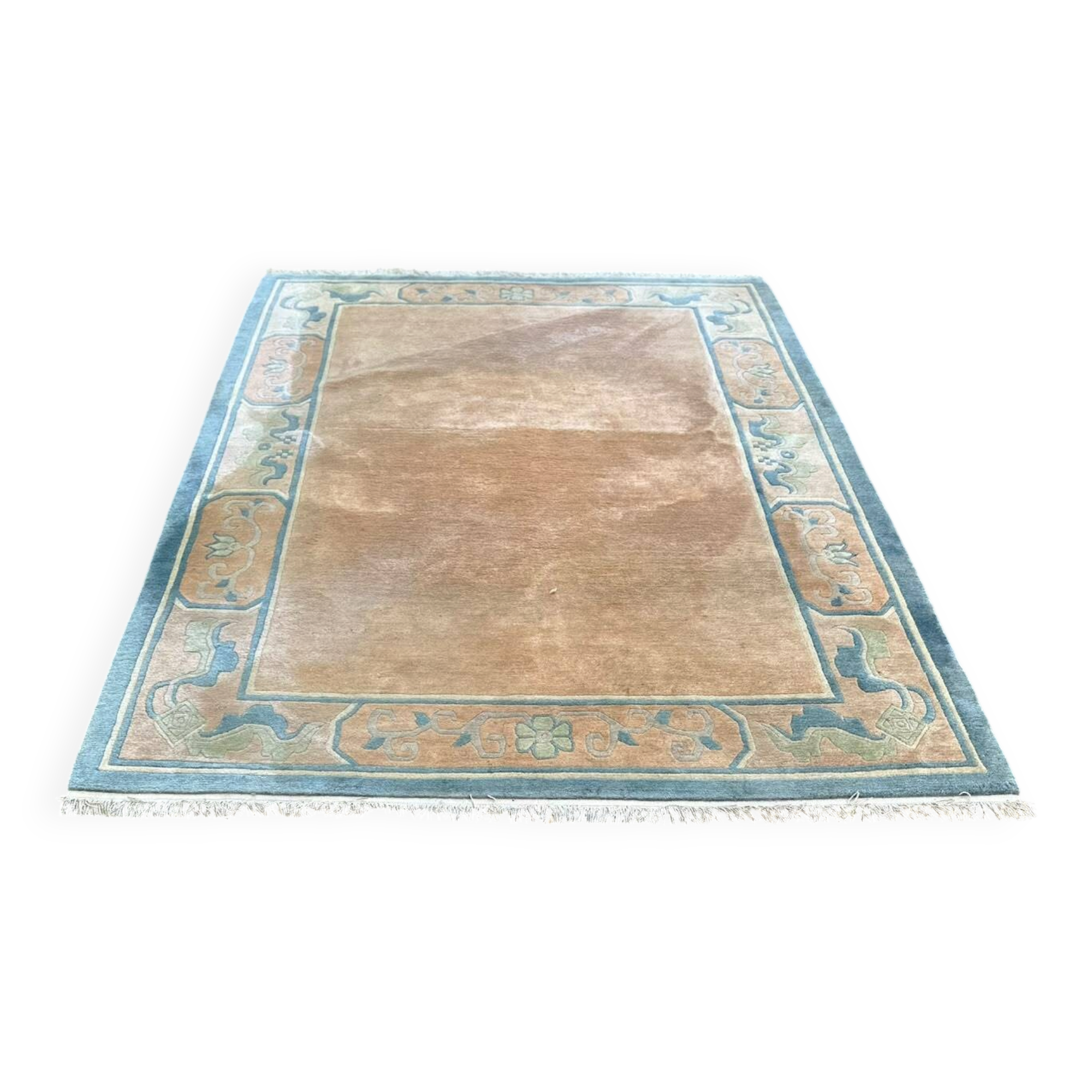 Large Handmade Chinese Carpet Wool (230x325 cm) – Beige & Celadon Blue