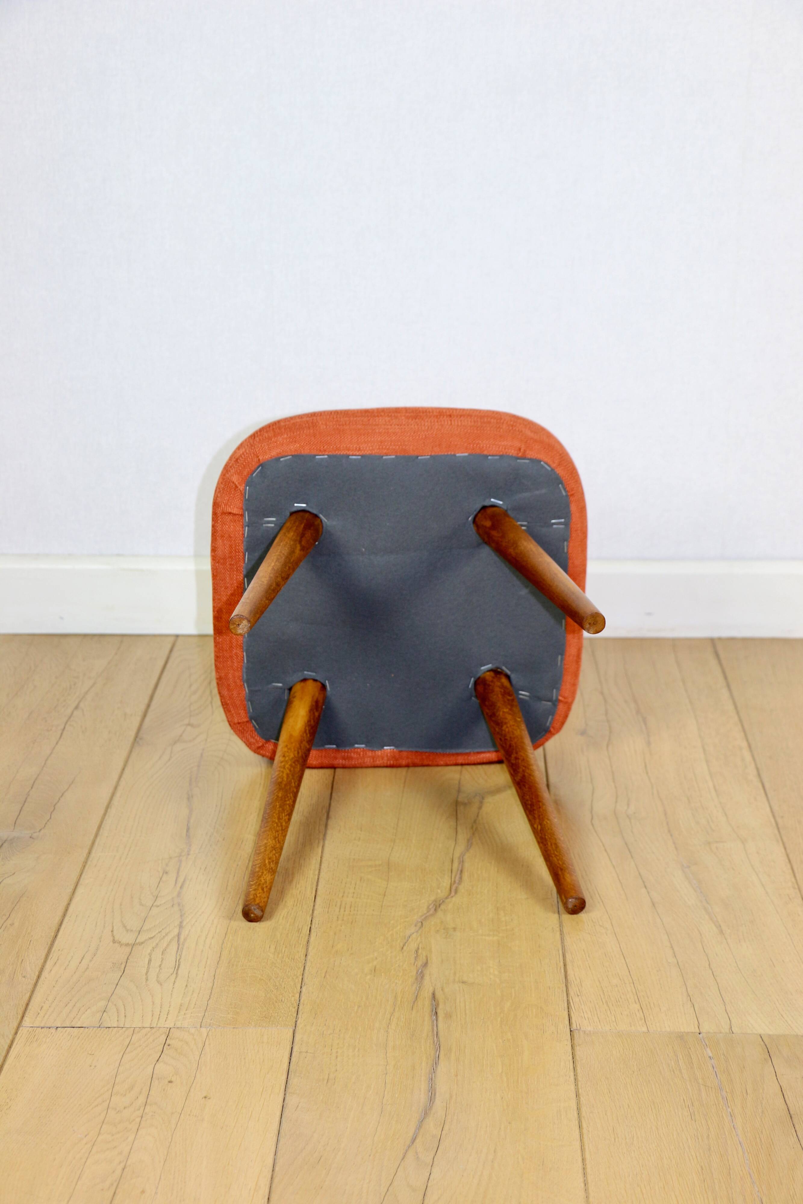 Orange terracotta square vintage stool PRL 1970s