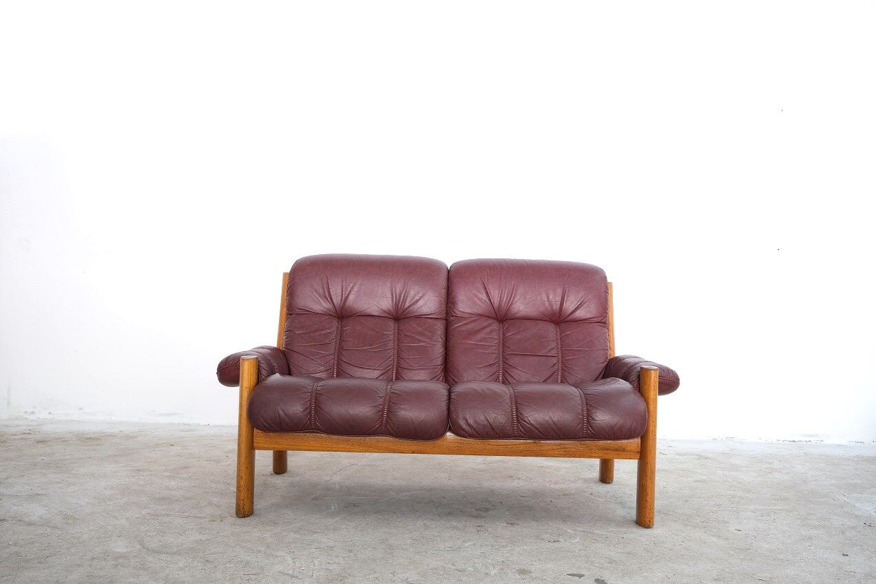 Canapé deux places en teck et cuir d’Ekornes, années 1970