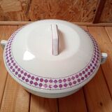 Soup tureen or vegetable dish with purple decoration, Moulin des Loups Orchies