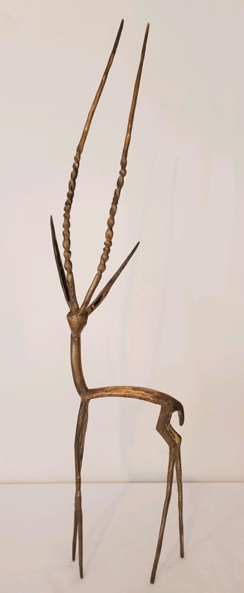 Trio antelope, gazelle and giraffe bronze and brass