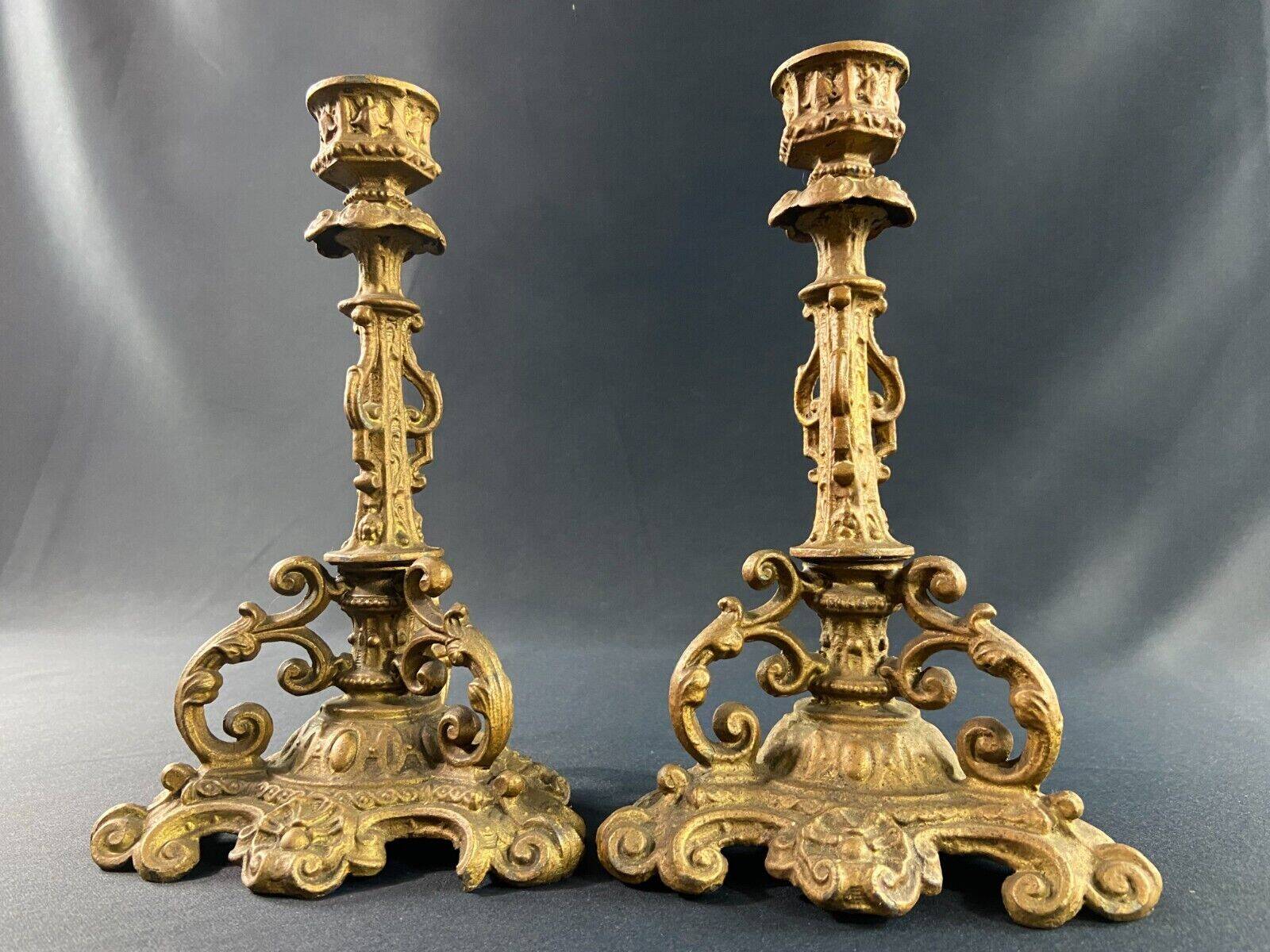 Pair of late 19th century Louis XIII Renaissance style spelter candlesticks