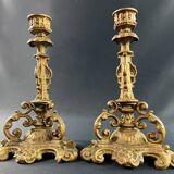 Pair of late 19th century Louis XIII Renaissance style spelter candlesticks