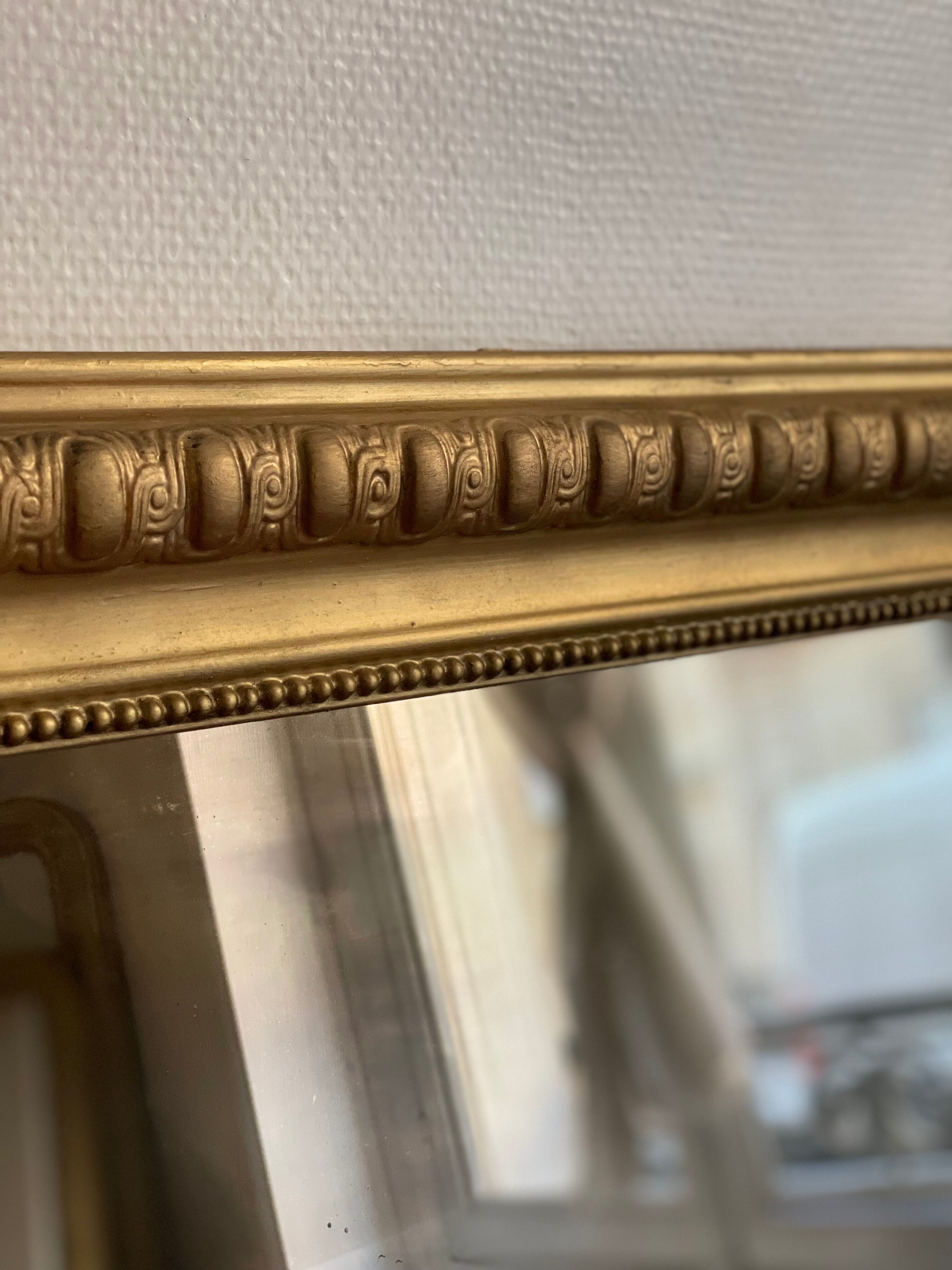 Old gilded mirror louis Philippe rectangular carved godrons