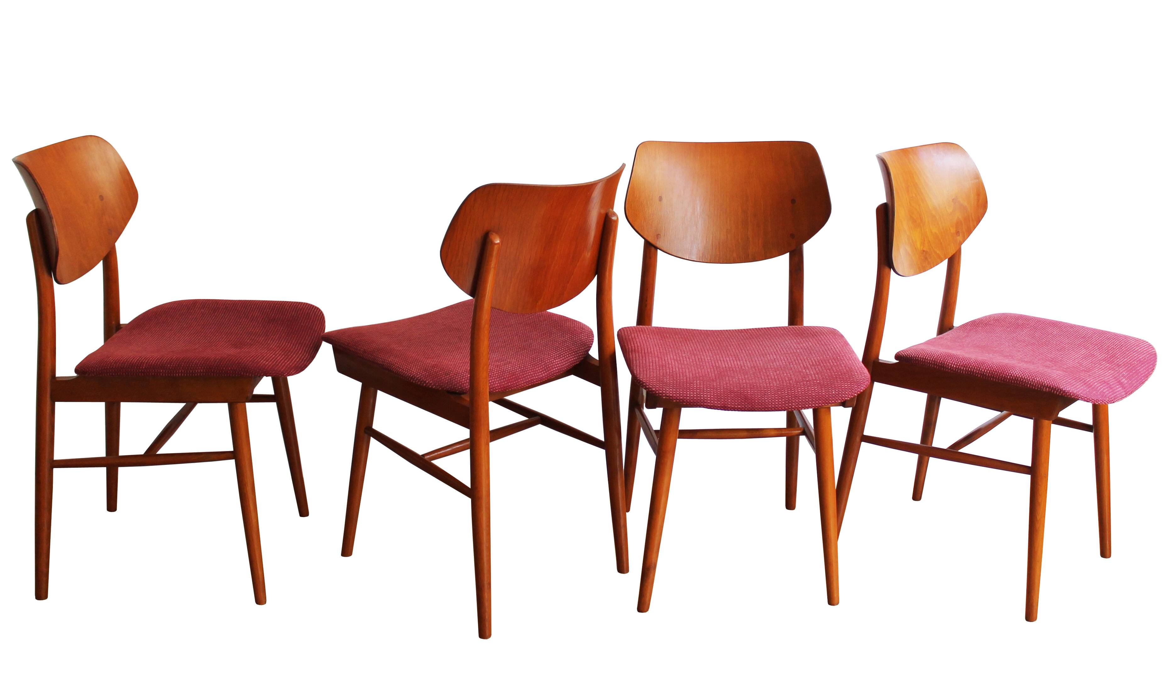 Set of Four 1960s Czech Dining Chairs by TON with Scandi Influence