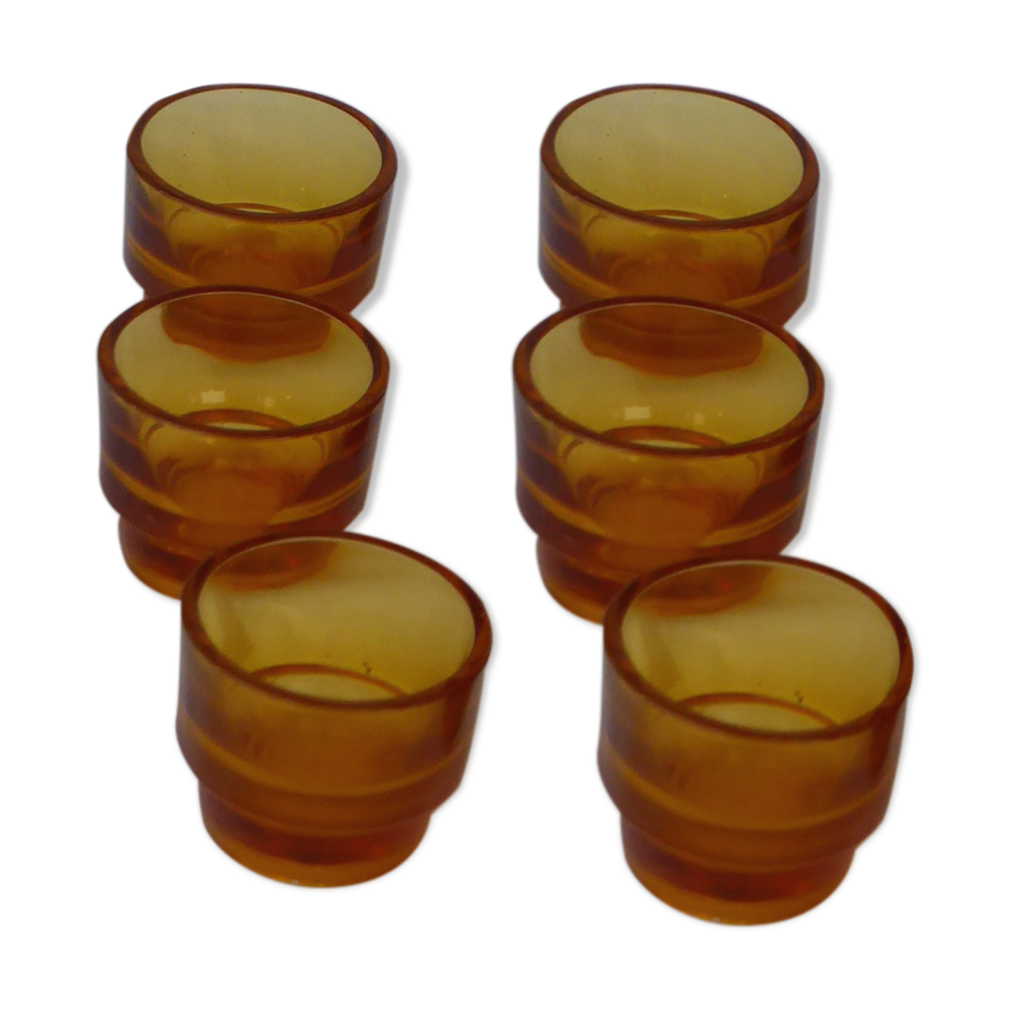 6 vintage 1970 amber yellow glass cockroaches, stackable